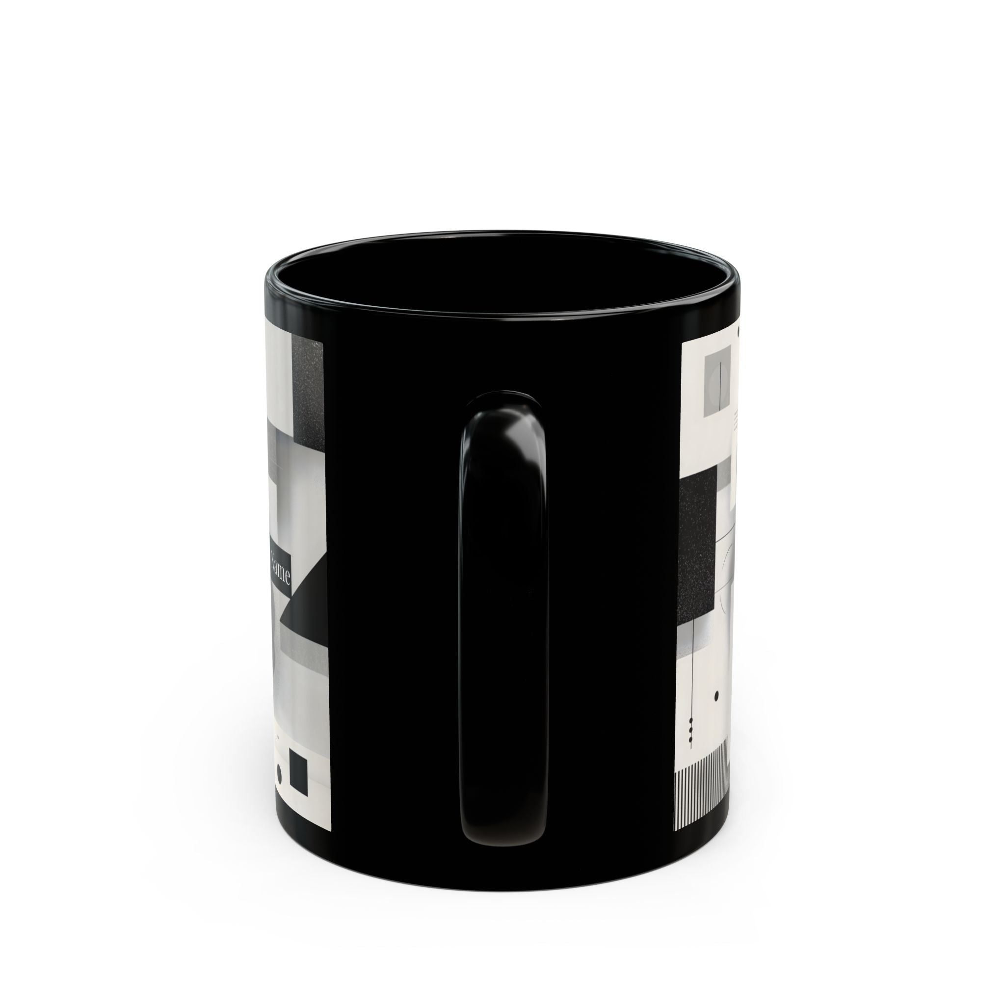 Modern Geometric Black Mug. Custom Name 11oz/15oz. 02