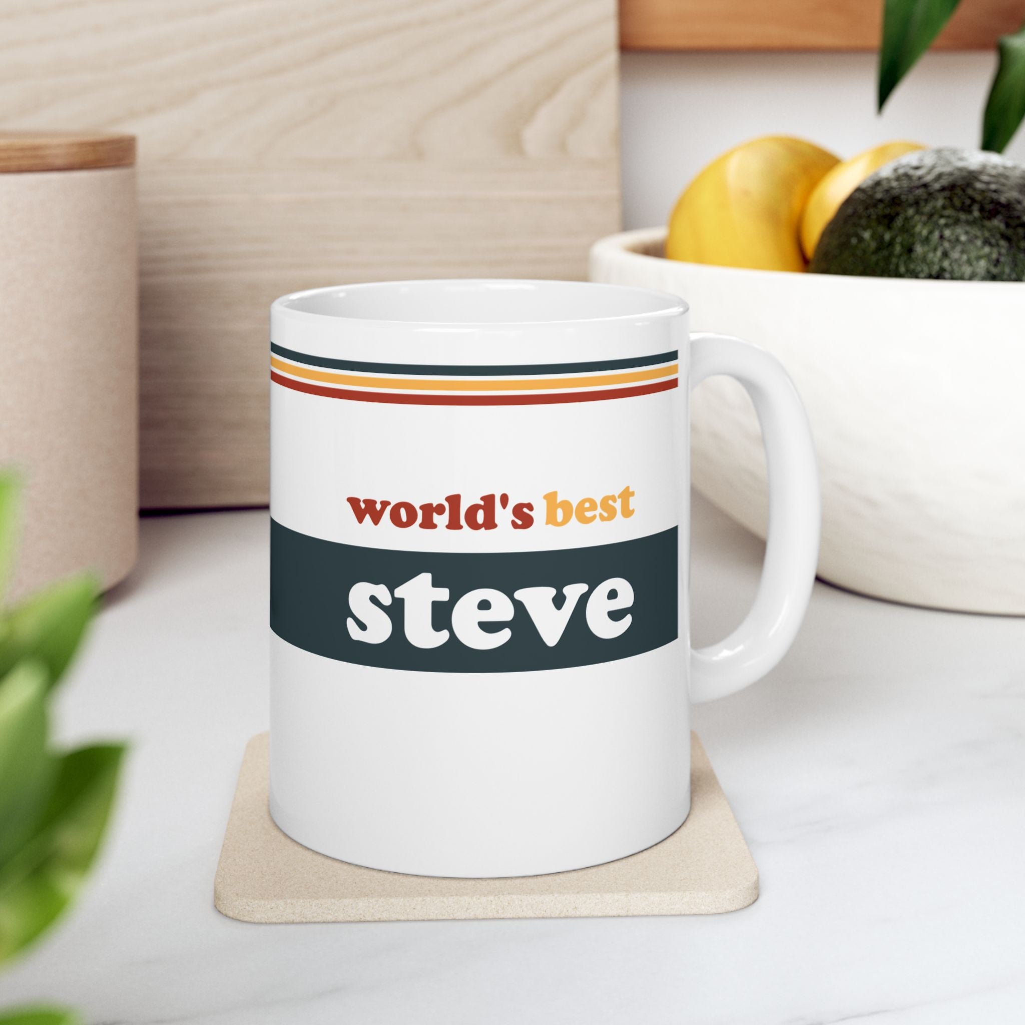 Retro Stripe Ceramic Mug – 'World's Best - Custom Name' Mug (11oz & 15oz) - 04