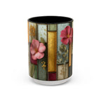 Floral Stained Glass Accent Coffee Mug — Botanical Patchwork Design (11/15 oz)