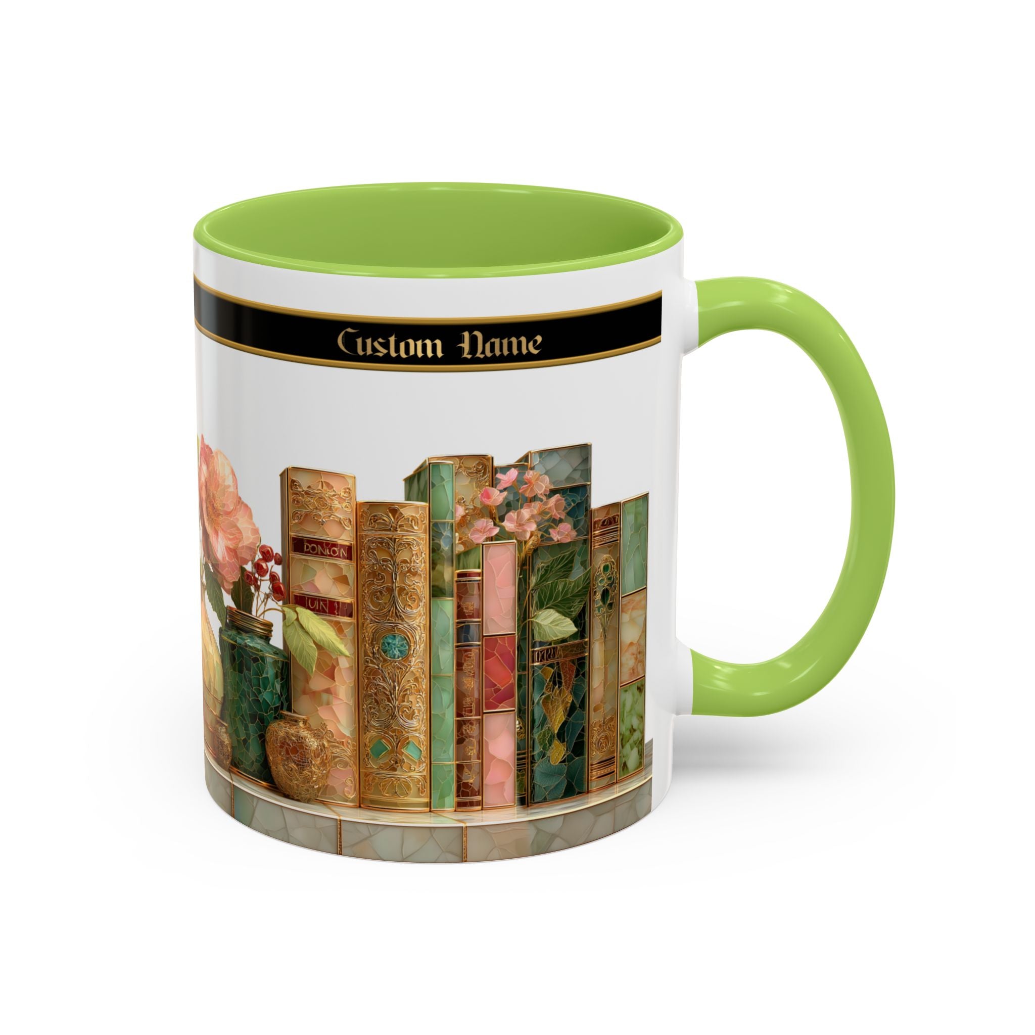 Floral Vintage Books Accent Coffee Mug — Personalized Name Option (11/15 oz) - 02