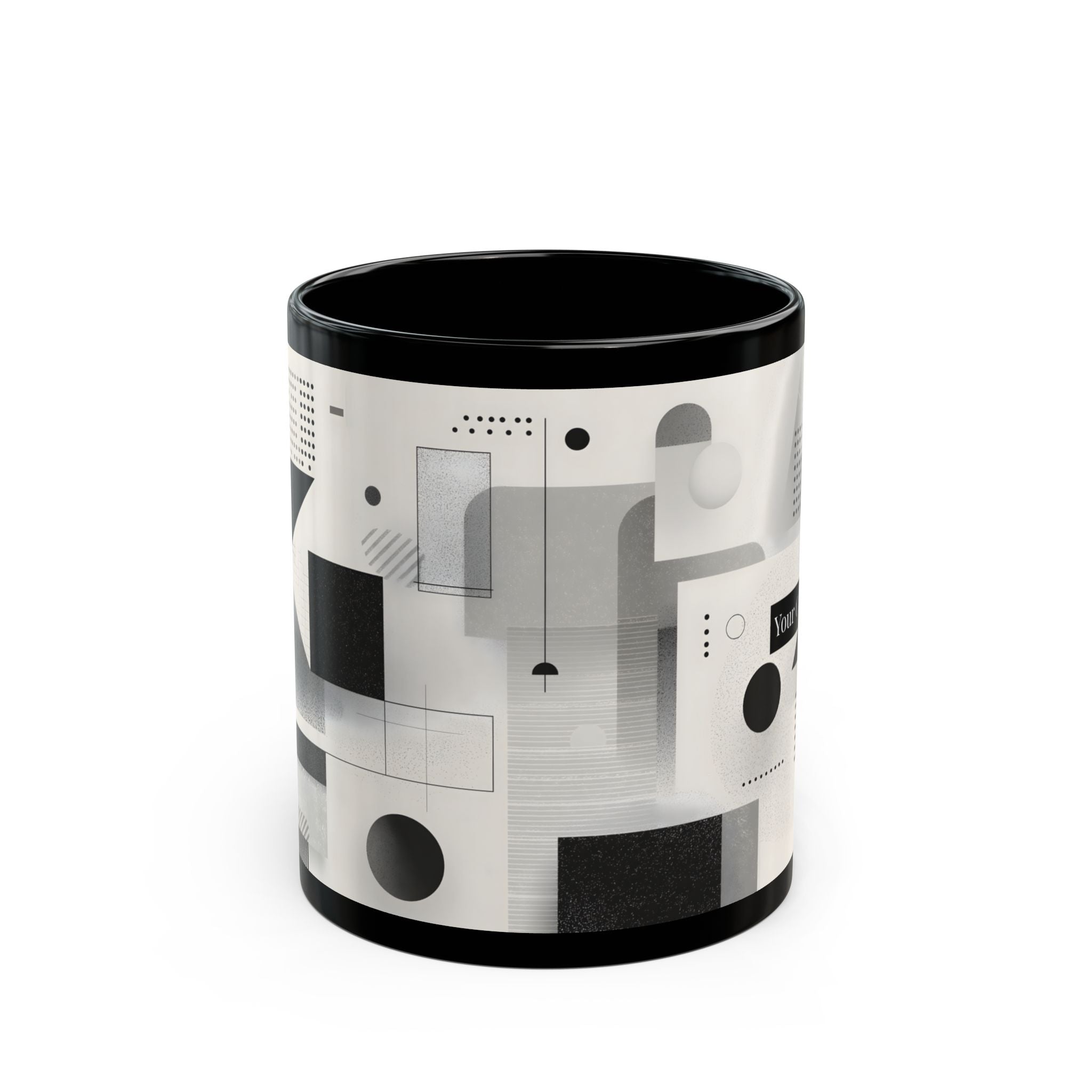 Modern Geometric Black Mug. Custom Name 11oz/15oz. 02