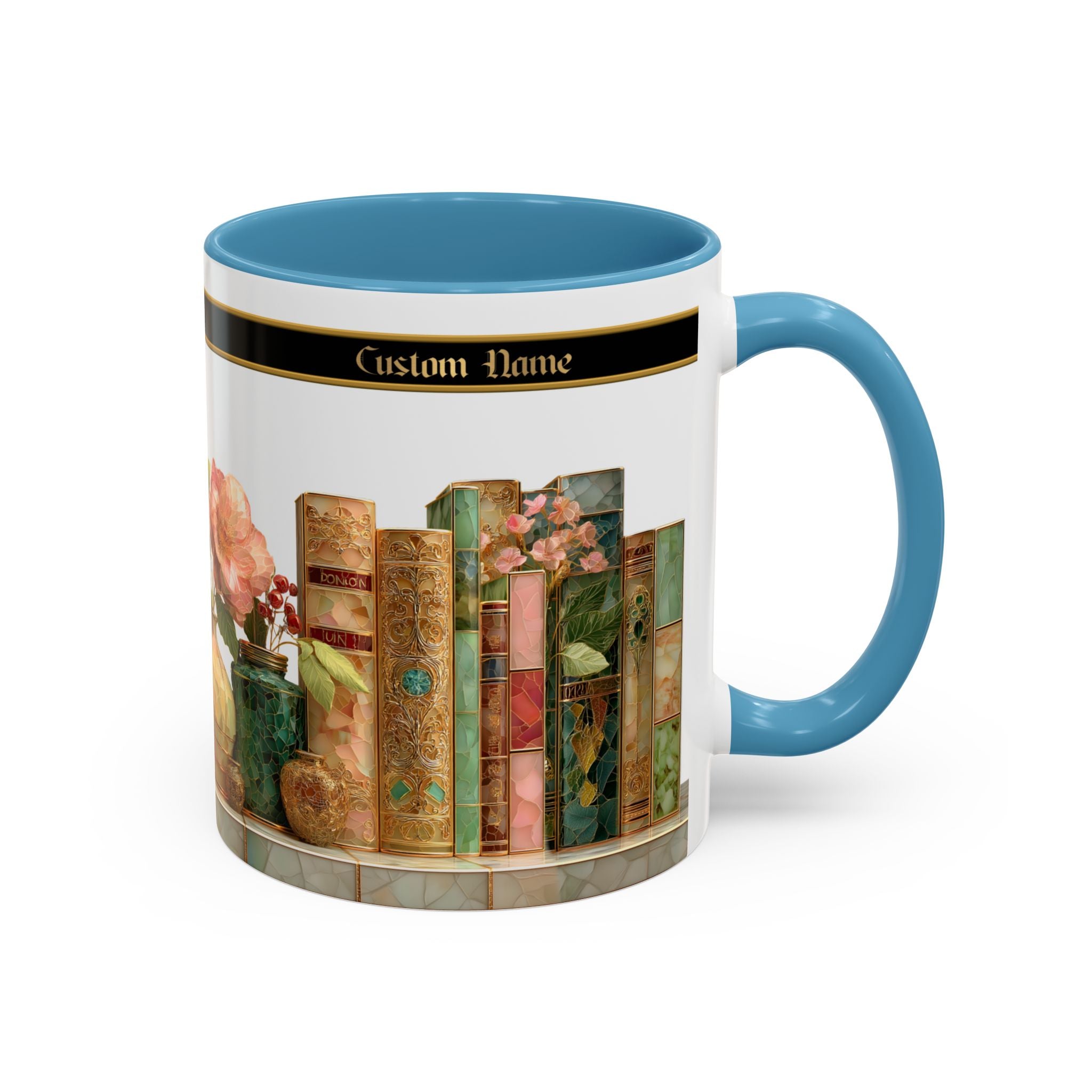 Floral Vintage Books Accent Coffee Mug — Personalized Name Option (11/15 oz) - 02