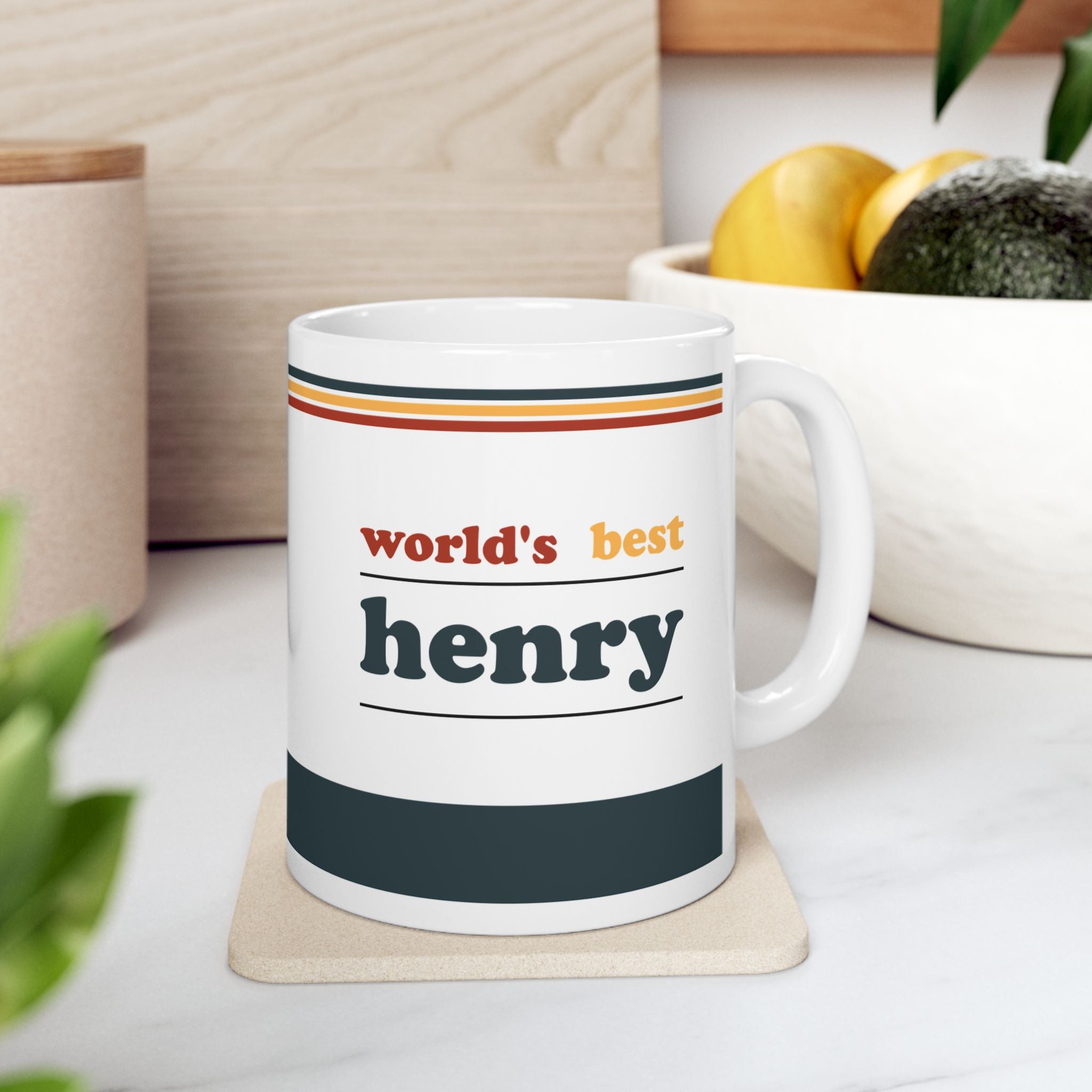 Retro Stripe Ceramic Mug – 'World's Best - Custom Name' Mug (11oz & 15oz) - 03