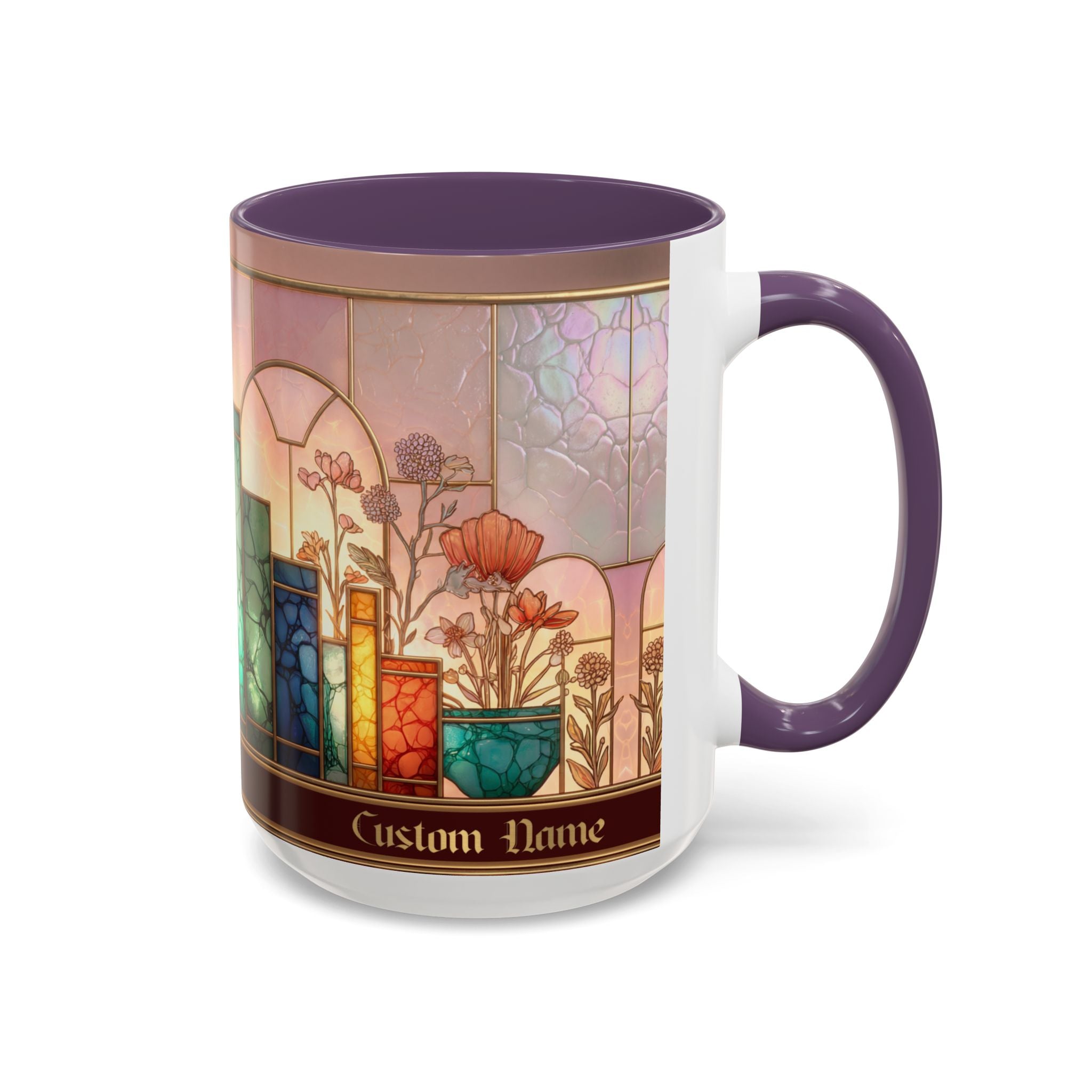 Personalized Floral Stained-Glass Ceramic Mug (11/15 oz) - 08