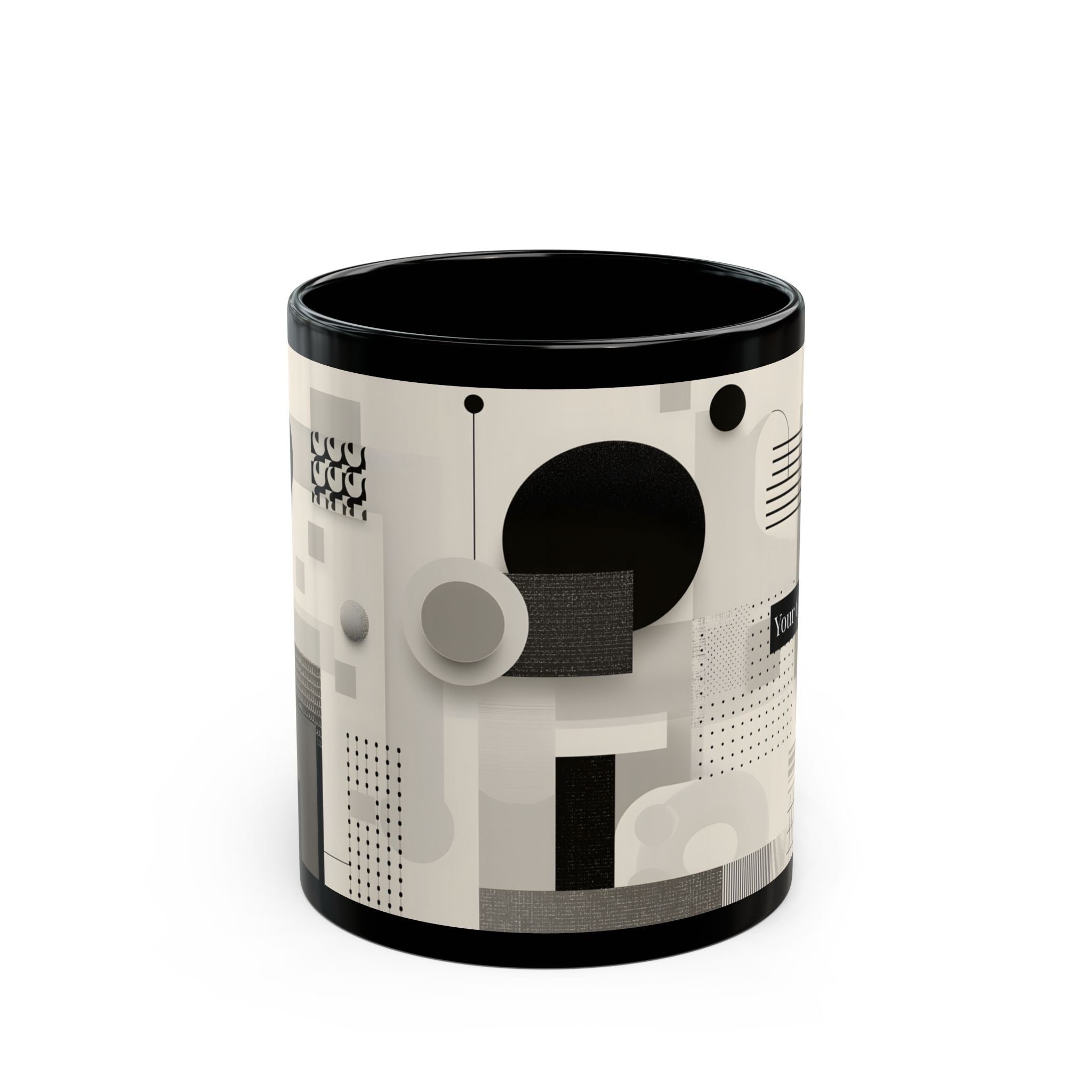 Modern Geometric Black Mug. Custom Name 11oz/15oz. 04
