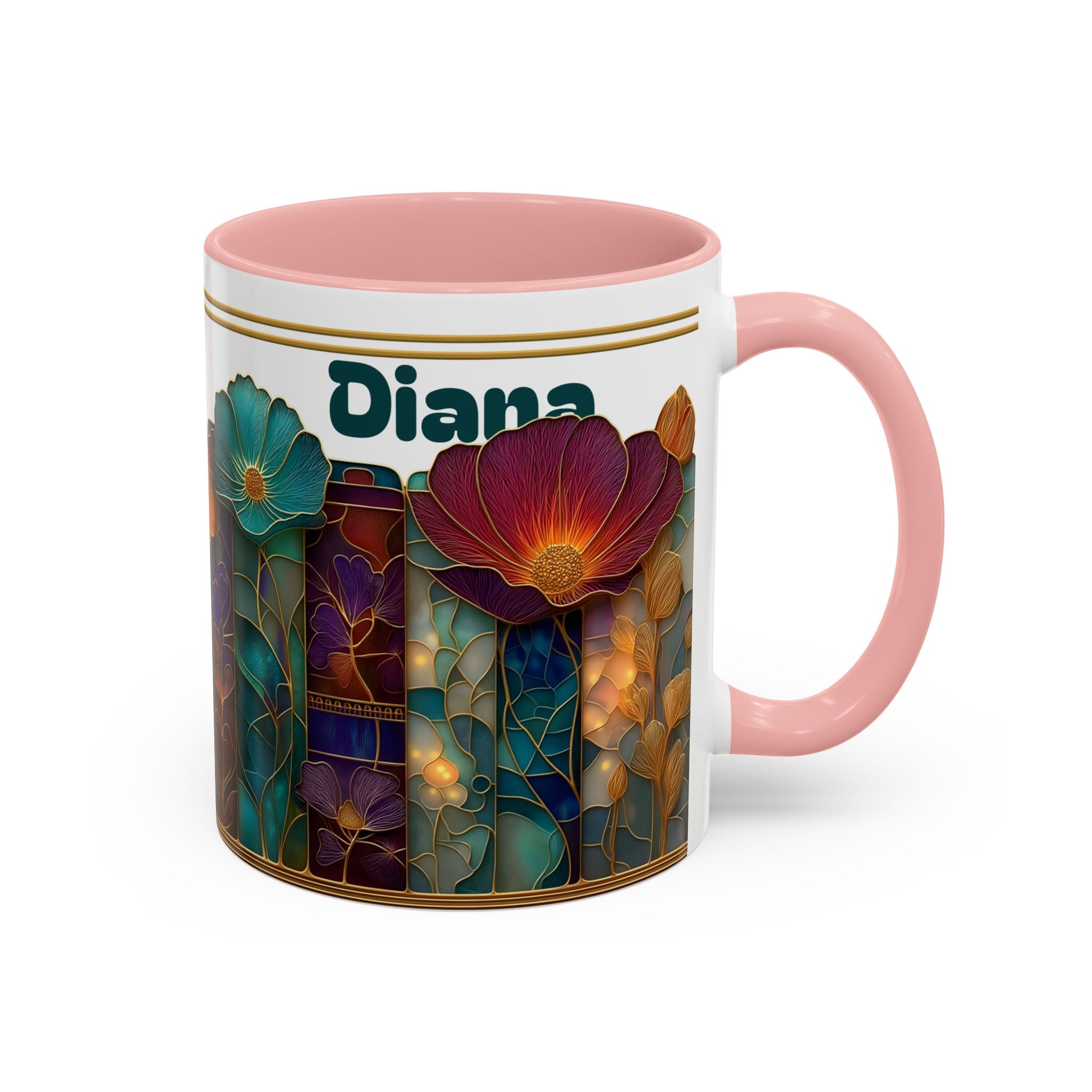 Personalized Floral Stained-Glass Ceramic Mug (11/15 oz) - 01
