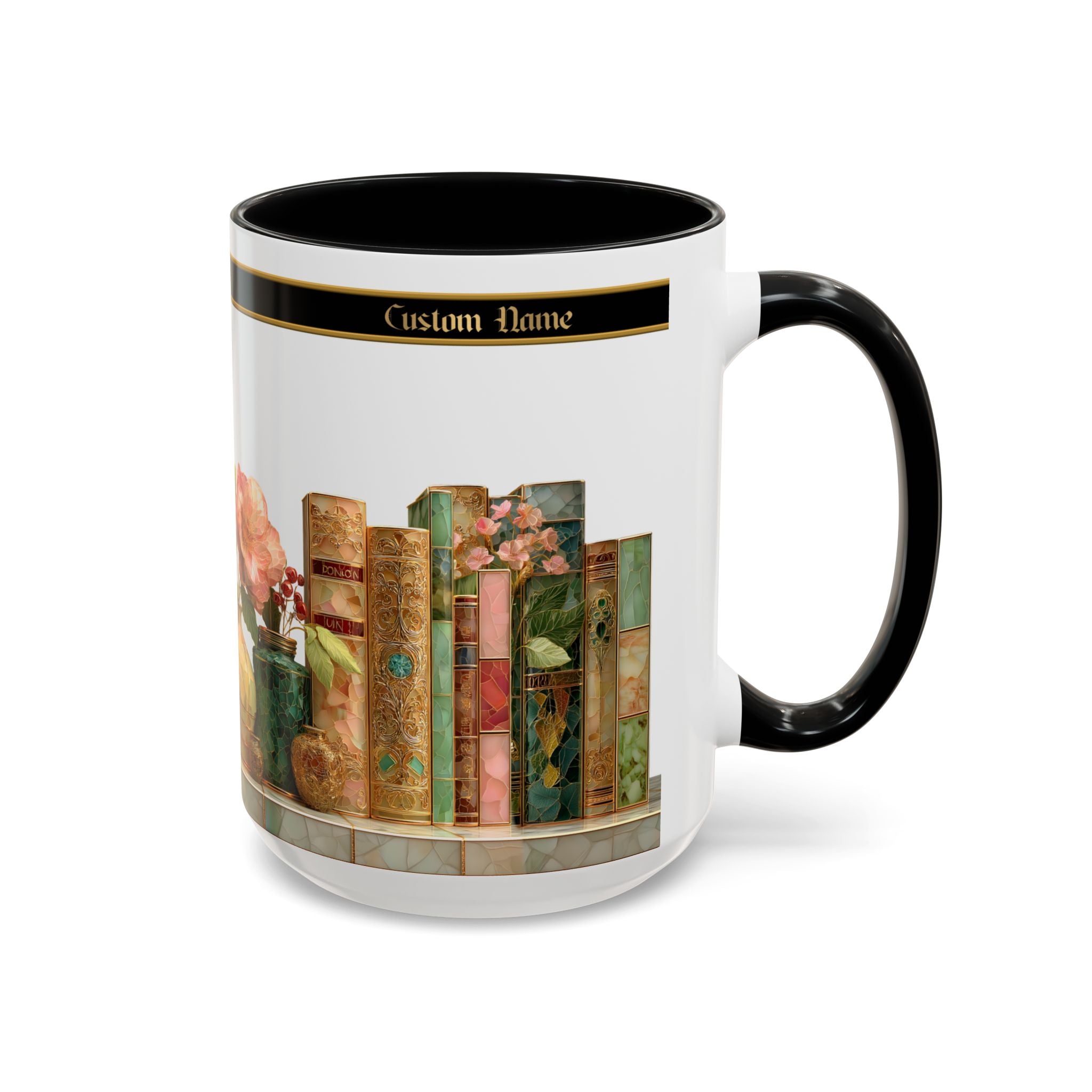 Floral Vintage Books Accent Coffee Mug — Personalized Name Option (11/15 oz) - 02