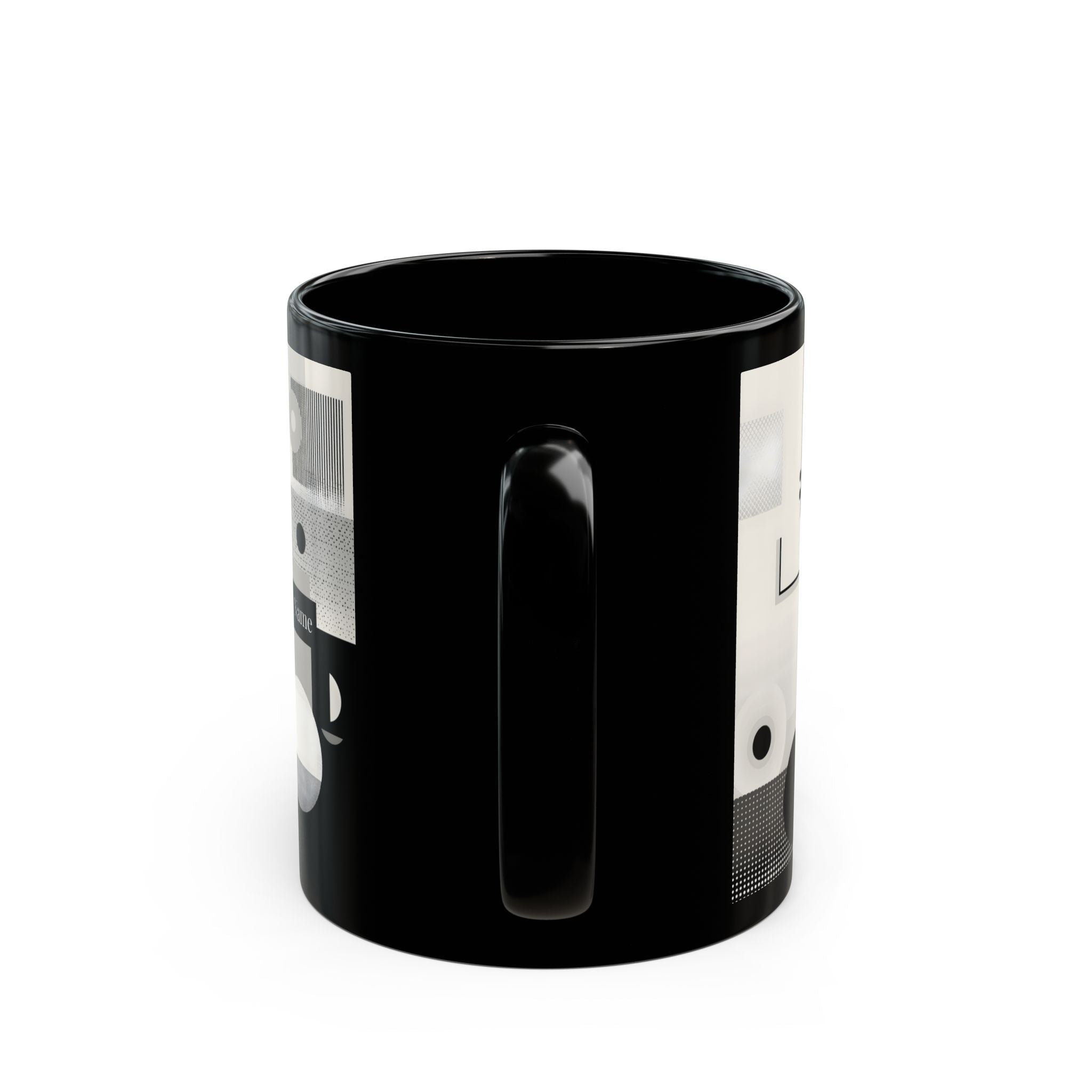 Modern Geometric Black Mug. Custom Name 11oz/15oz. 03