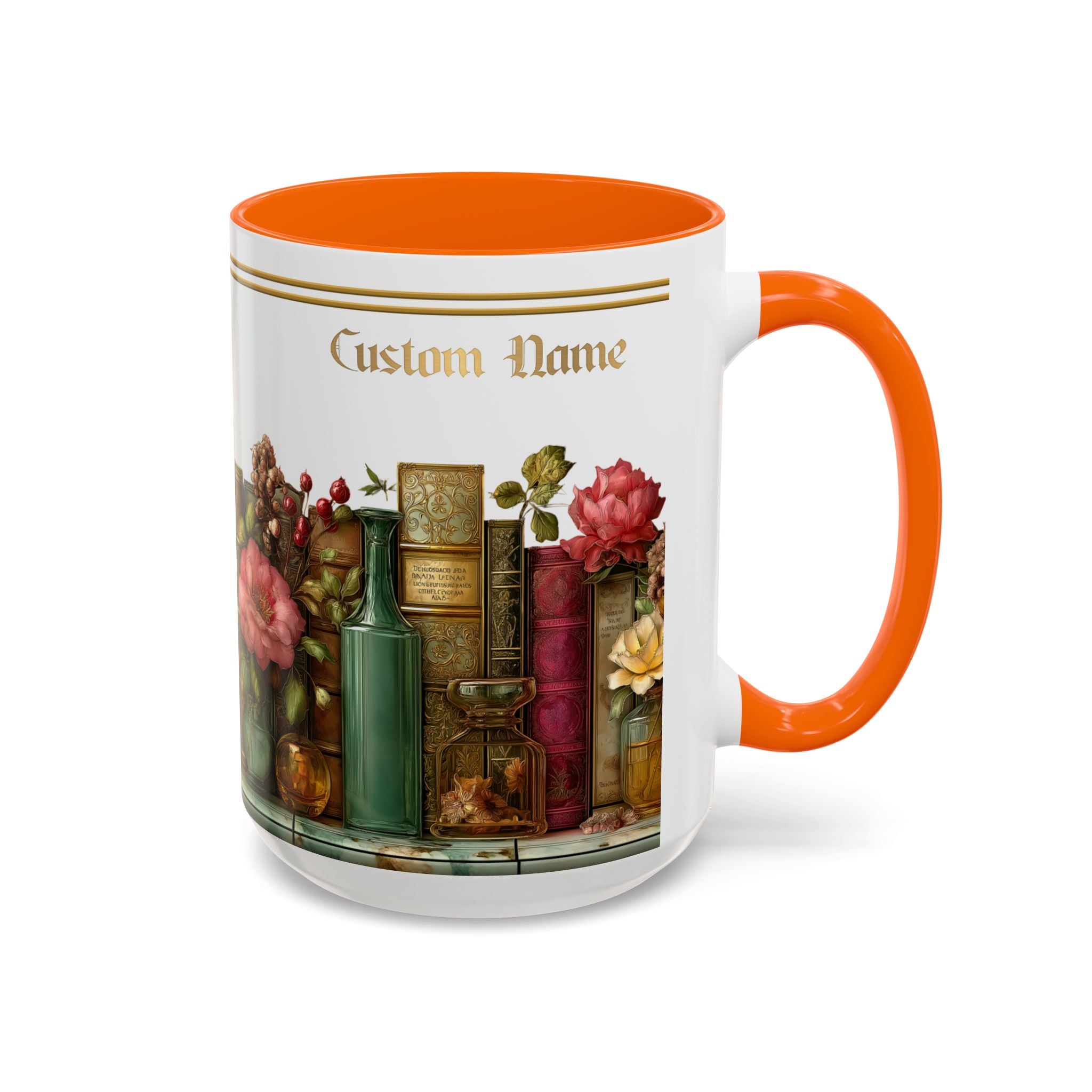 Floral Vintage Books Accent Coffee Mug — Personalized Name Option (11/15 oz) - 01