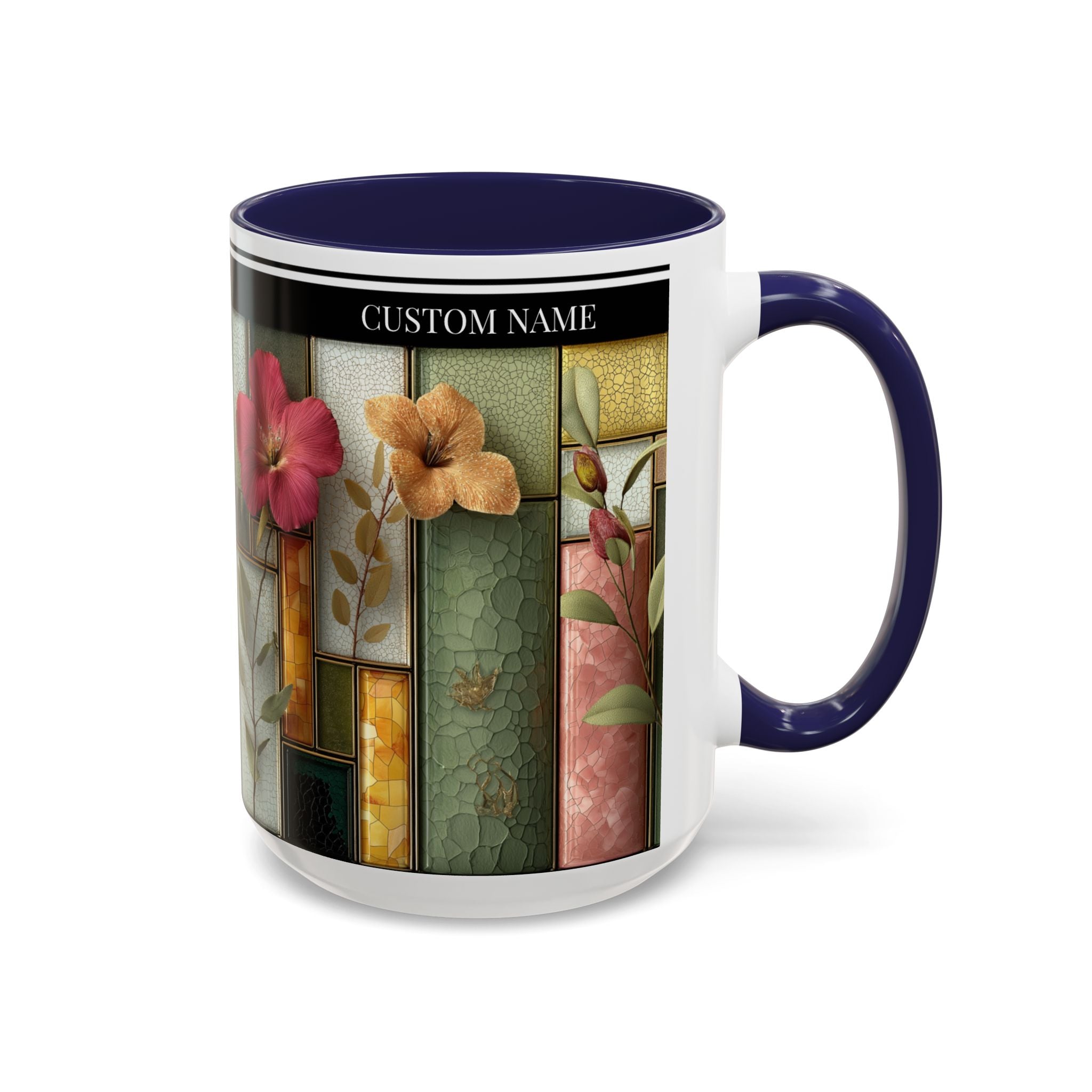 Personalized Floral Stained-Glass Ceramic Mug (11/15 oz) - 05