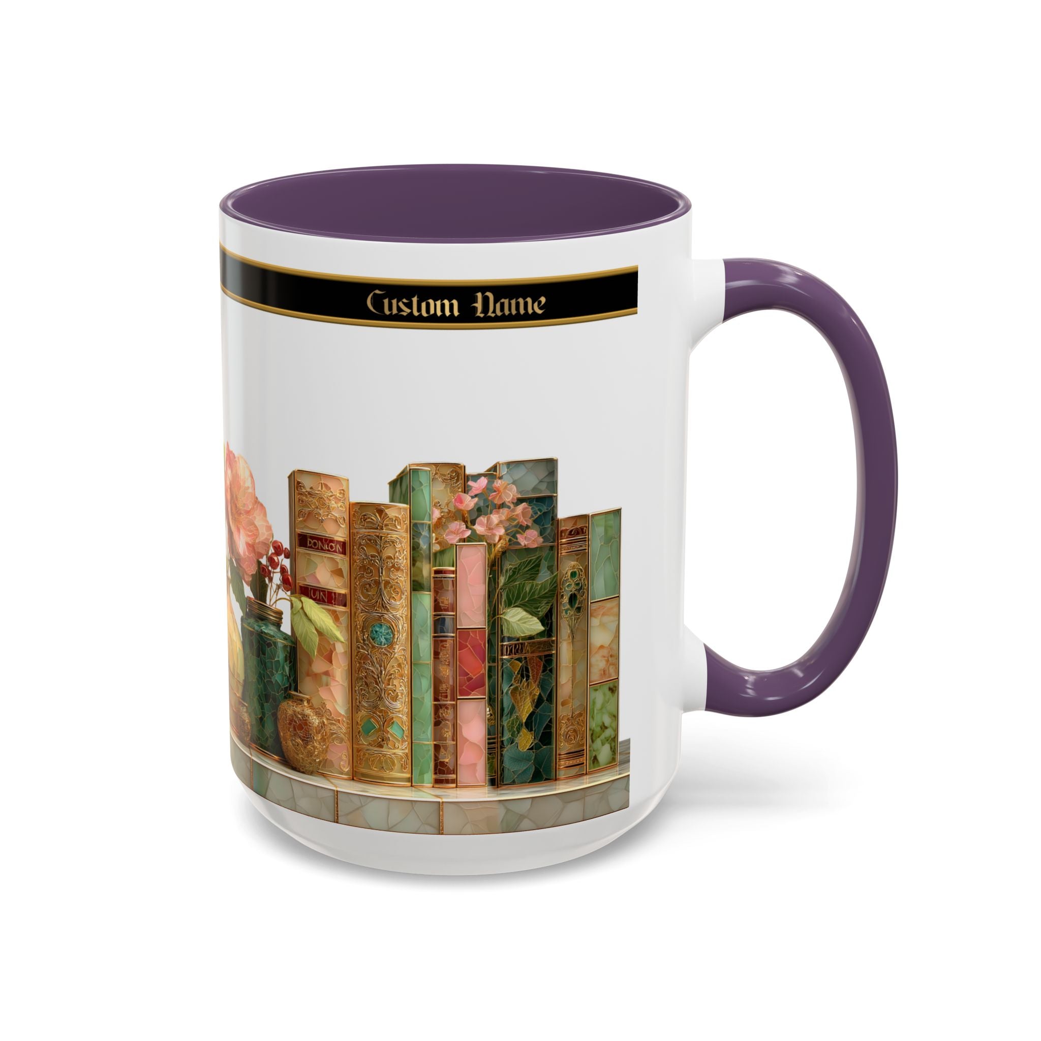 Floral Vintage Books Accent Coffee Mug — Personalized Name Option (11/15 oz) - 02