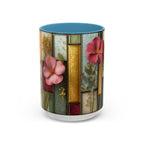Floral Stained Glass Accent Coffee Mug — Botanical Patchwork Design (11/15 oz)