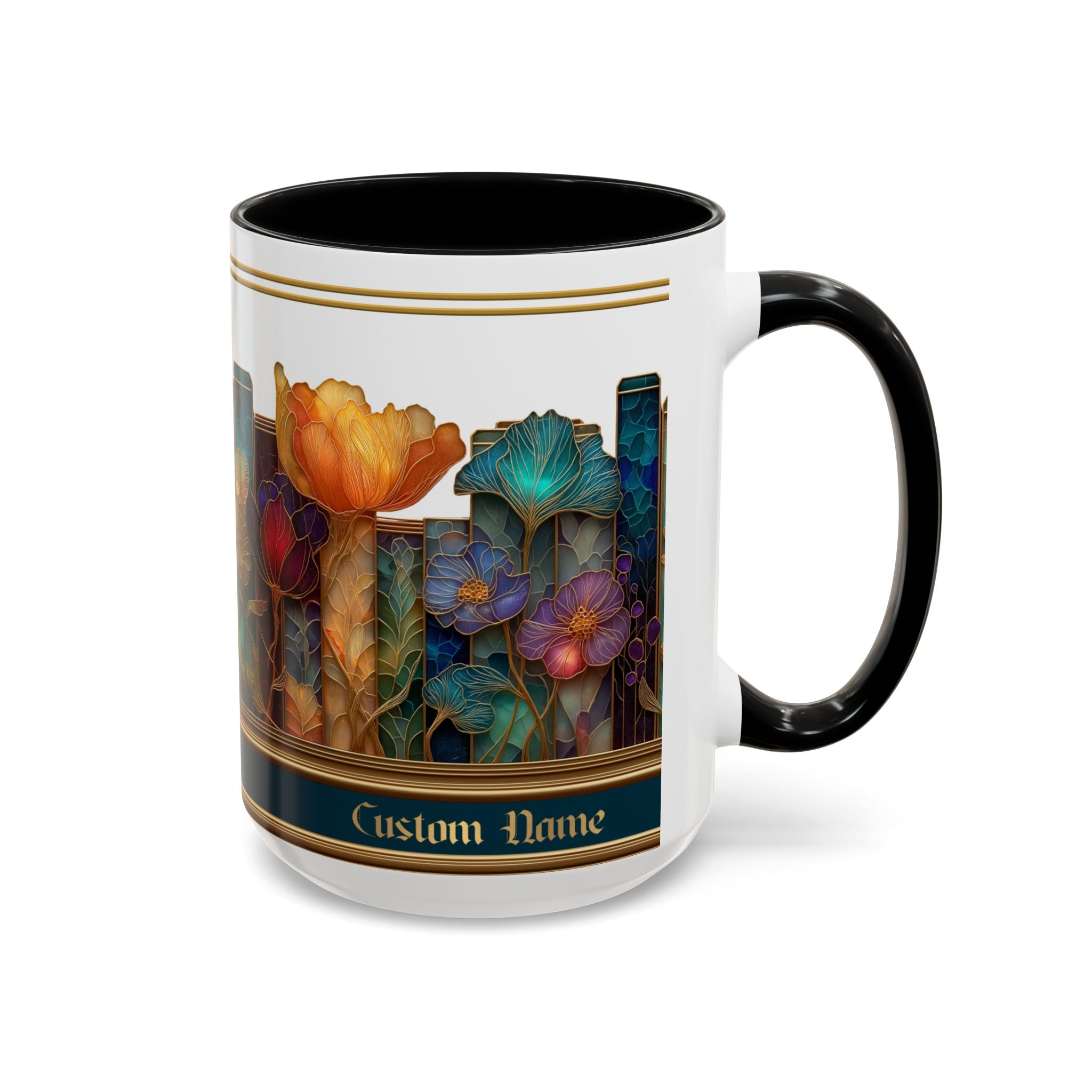 Personalized Floral Stained-Glass Ceramic Mug (11/15 oz) - 03