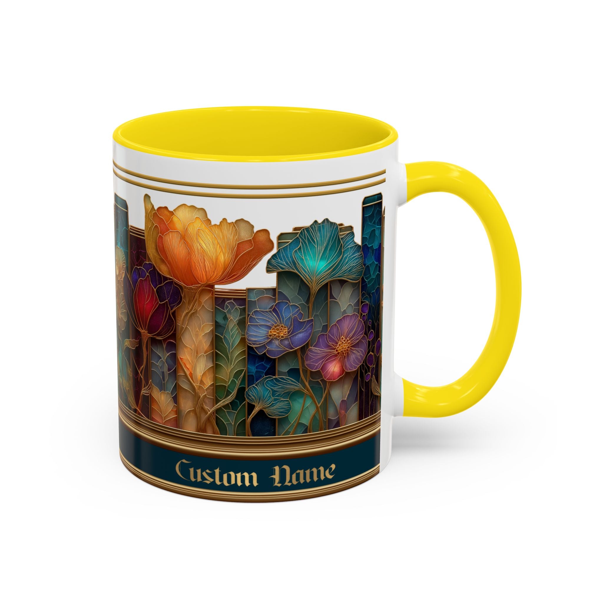 Personalized Floral Stained-Glass Ceramic Mug (11/15 oz) - 03