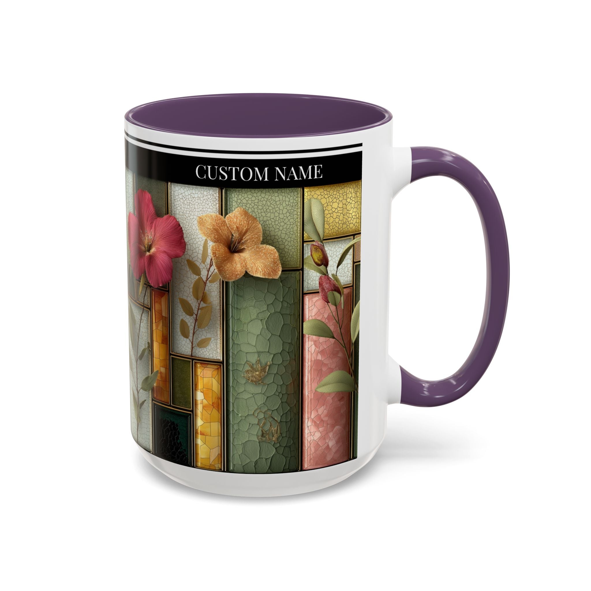 Personalized Floral Stained-Glass Ceramic Mug (11/15 oz) - 05