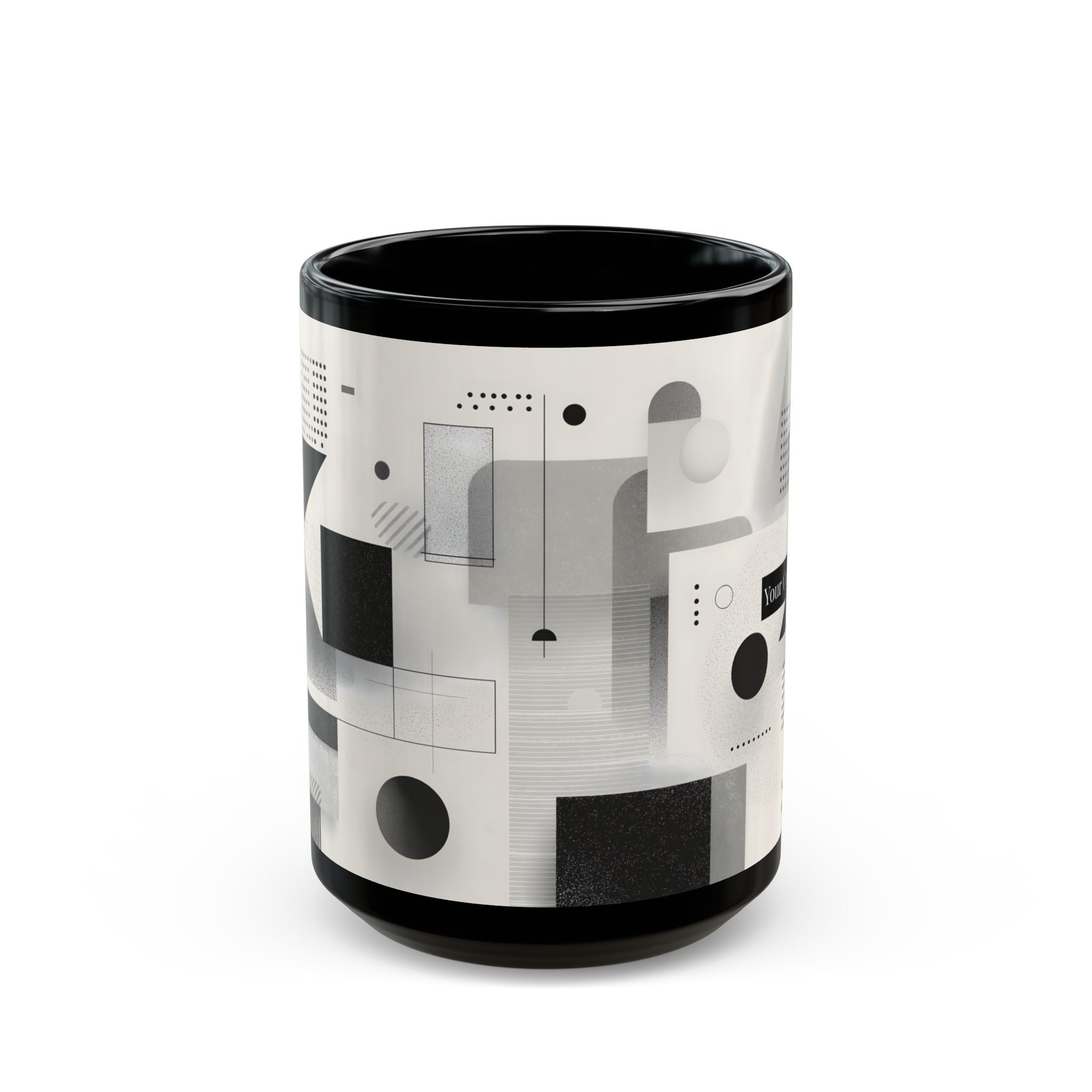 Modern Geometric Black Mug. Custom Name 11oz/15oz. 02