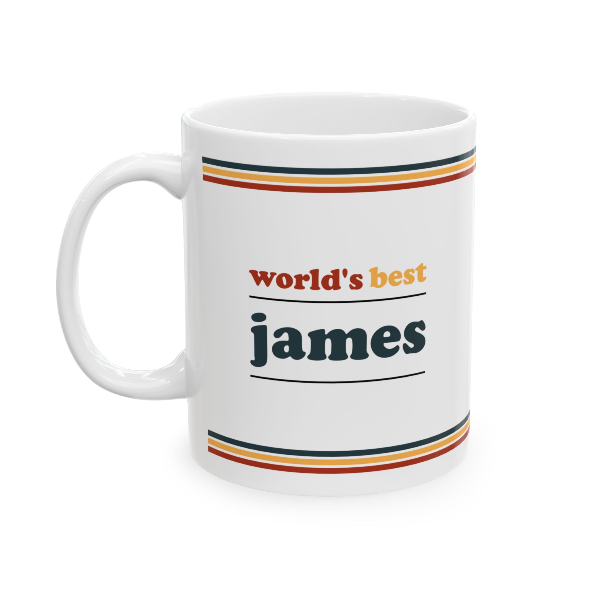 Retro Stripe Ceramic Mug – 'World's Best - Custom Name' Mug (11oz & 15oz) - 02