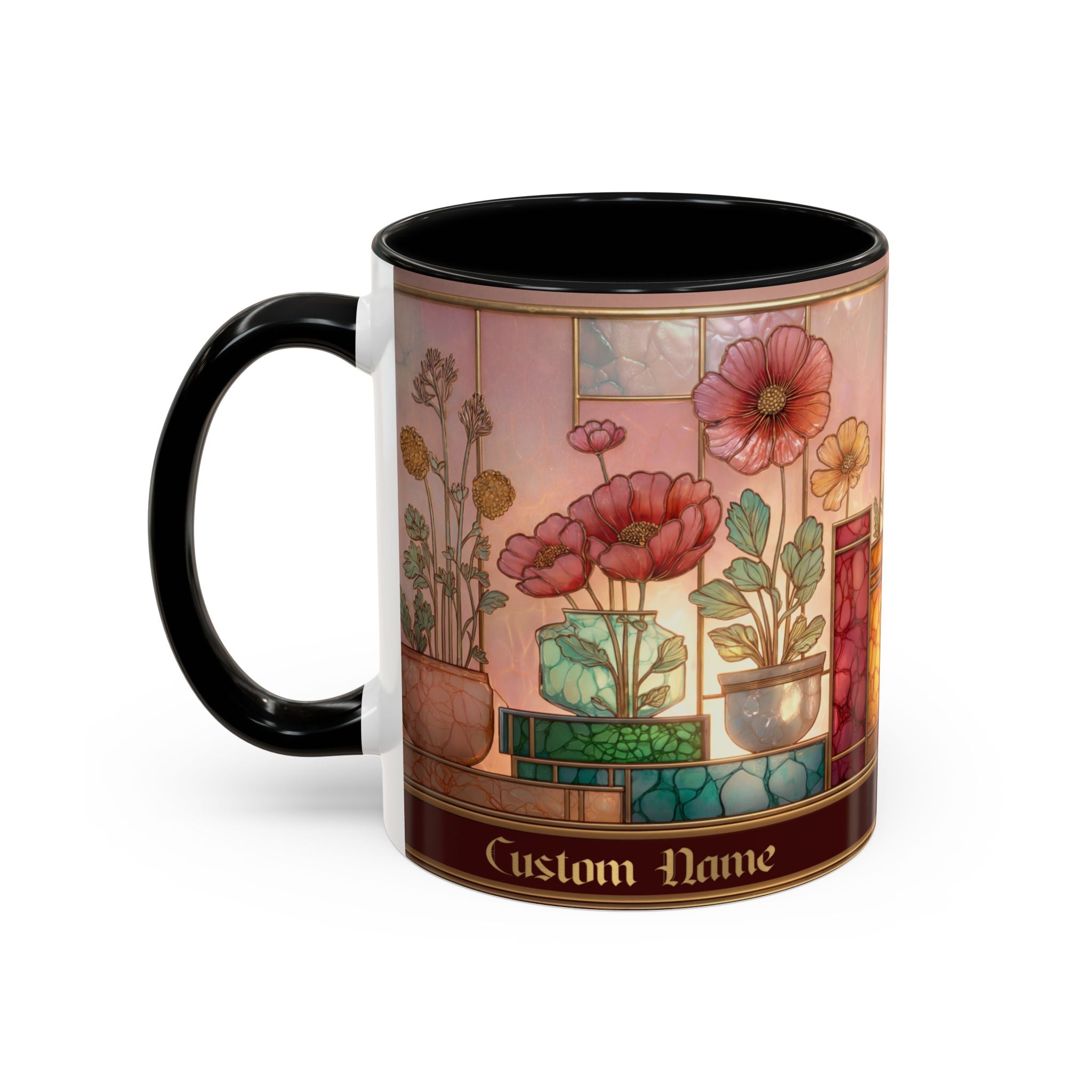Personalized Floral Stained-Glass Ceramic Mug (11/15 oz) - 08