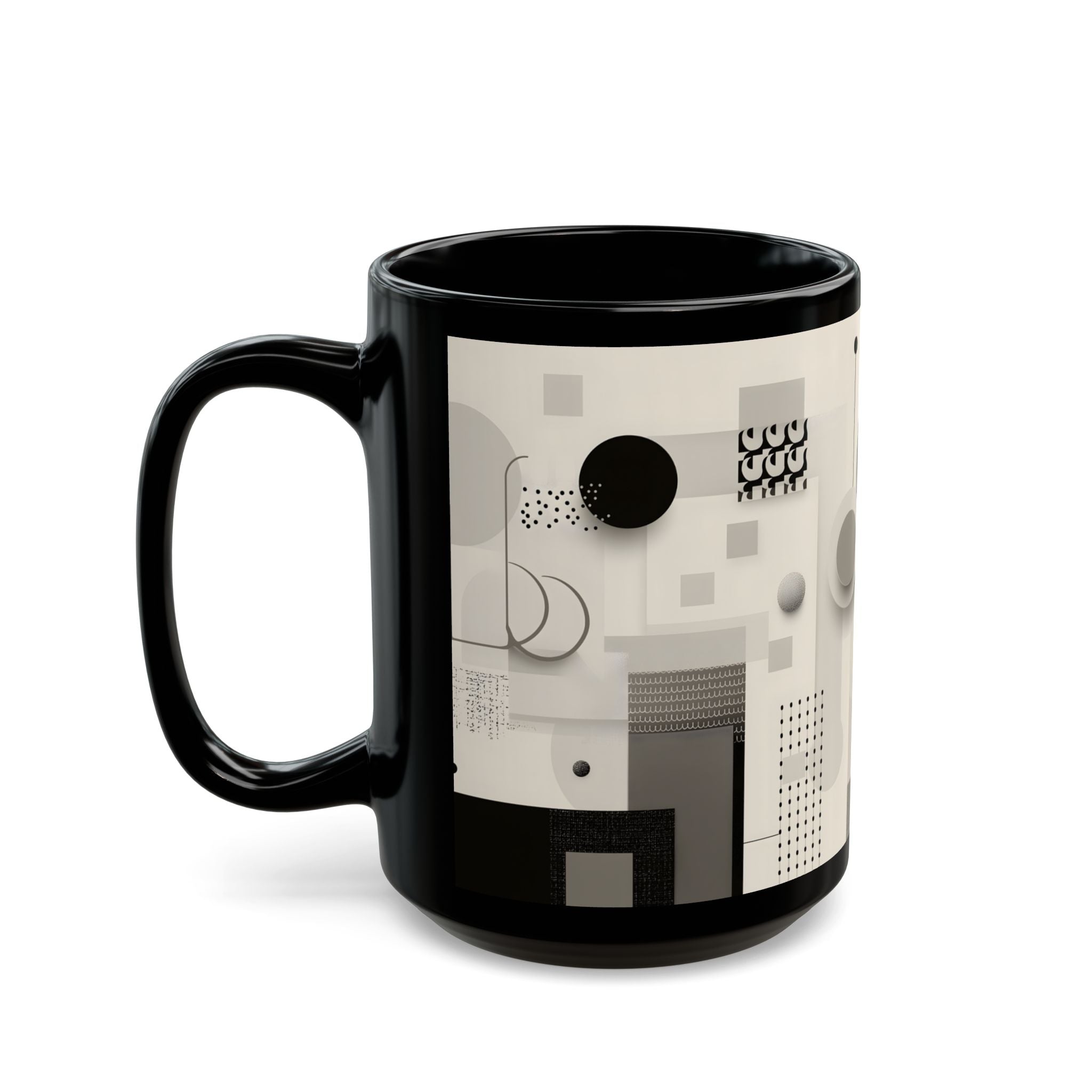 Modern Geometric Black Mug. Custom Name 11oz/15oz. 04