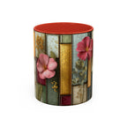 Floral Stained Glass Accent Coffee Mug — Botanical Patchwork Design (11/15 oz)