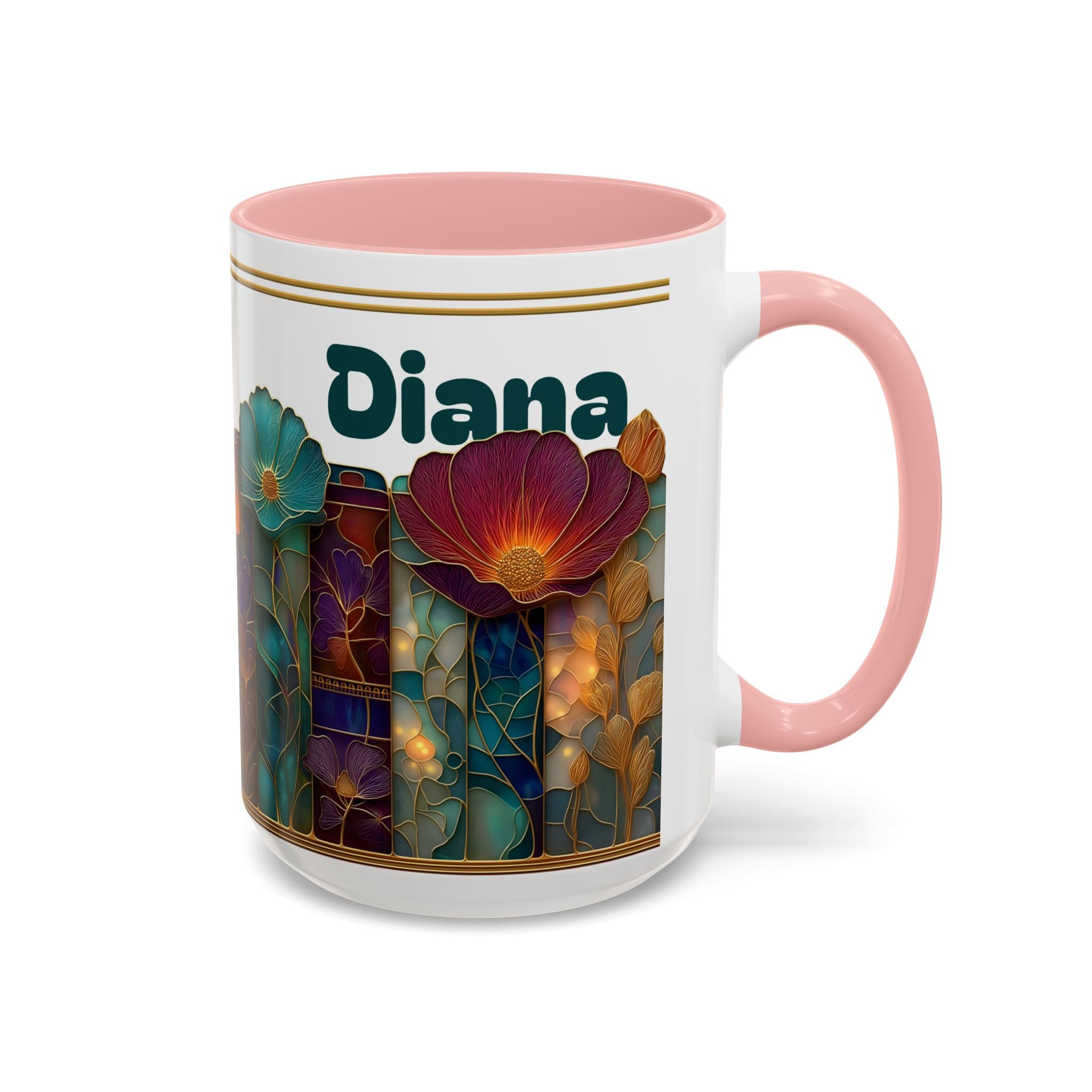 Personalized Floral Stained-Glass Ceramic Mug (11/15 oz) - 01