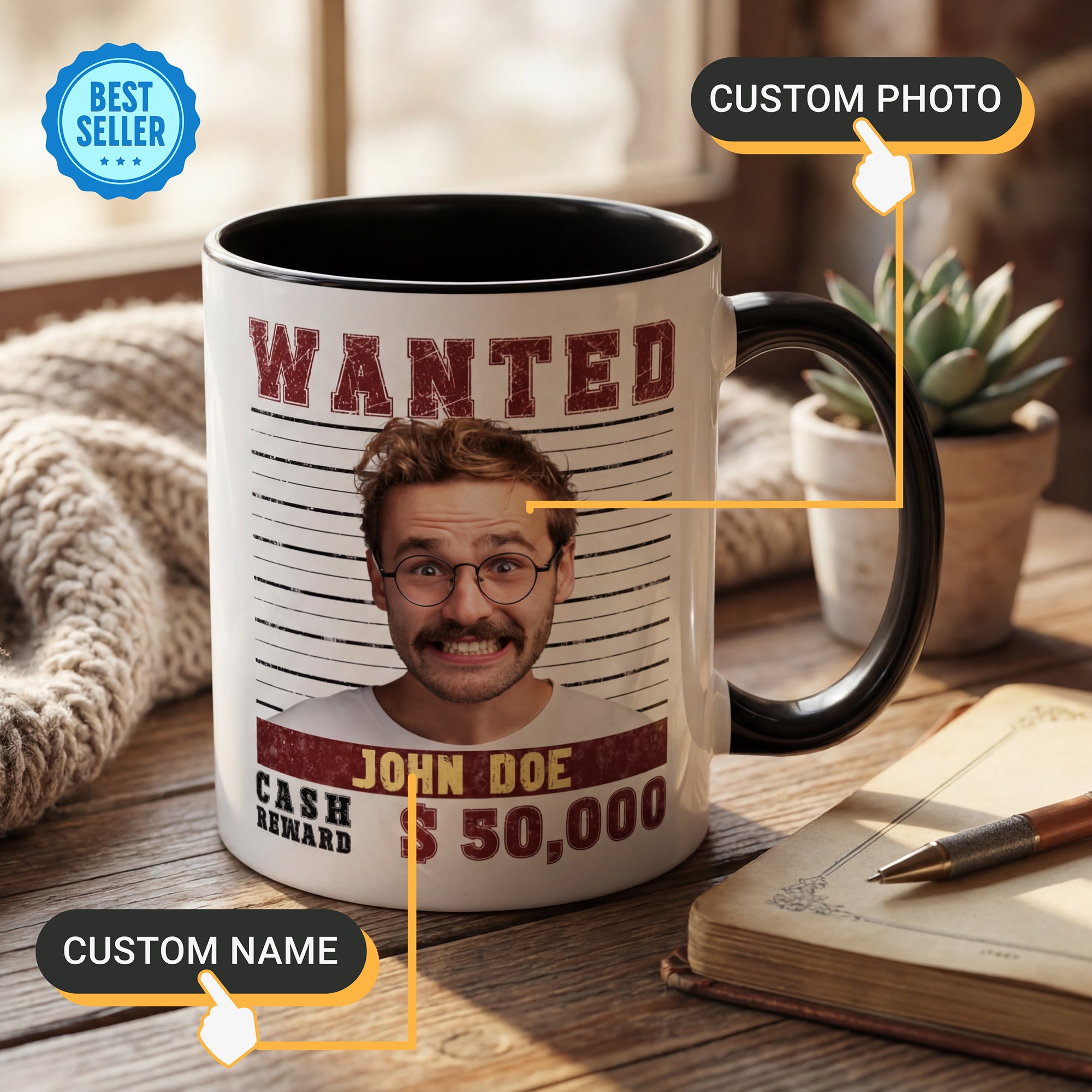 Wanted Poster Custom Photo Mug – Funny Personalized Coffee Cup (Color)